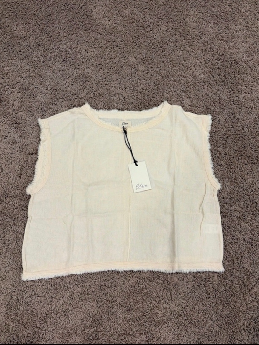 Elan Cream Frayed-Trim Sleeveless Knit Tank